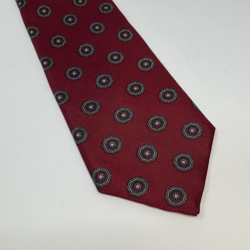 Giacomo Italia Silk Necktie Mens Burgundy Geometric Medallion Vintage USA Made